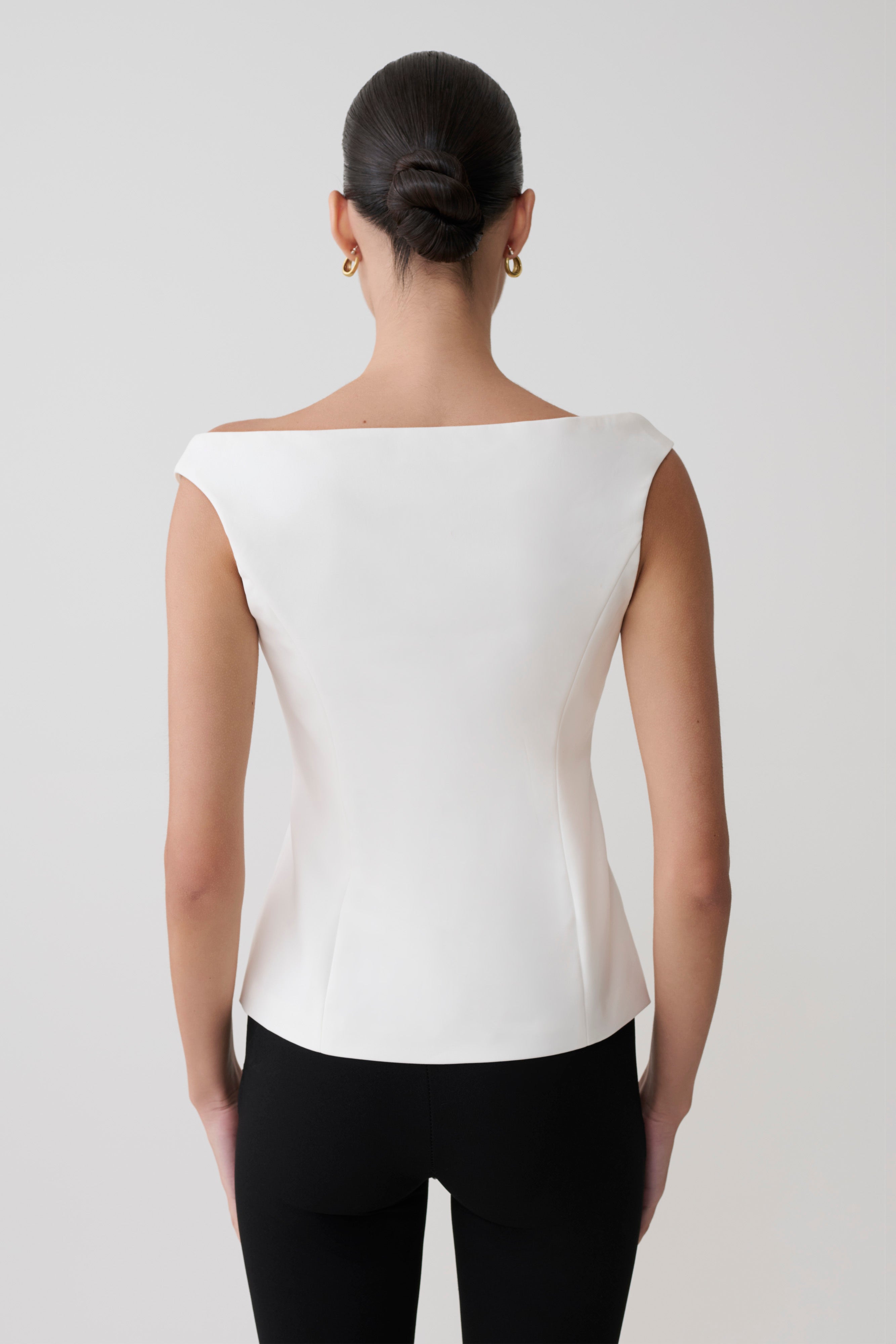 Billie Off Shoulder Sleeveless Button Top - White