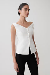 Billie Off Shoulder Sleeveless Button Top - White