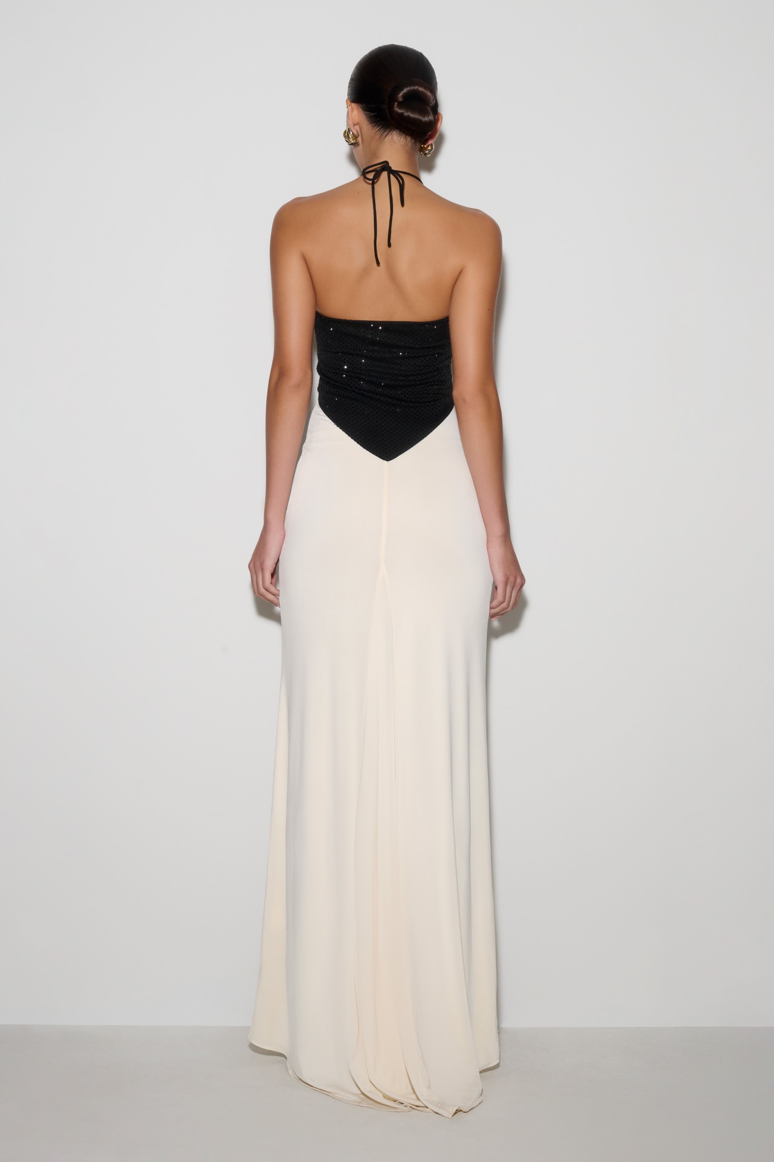Hien Sequin Halter Maxi Dress - Black/Ivory