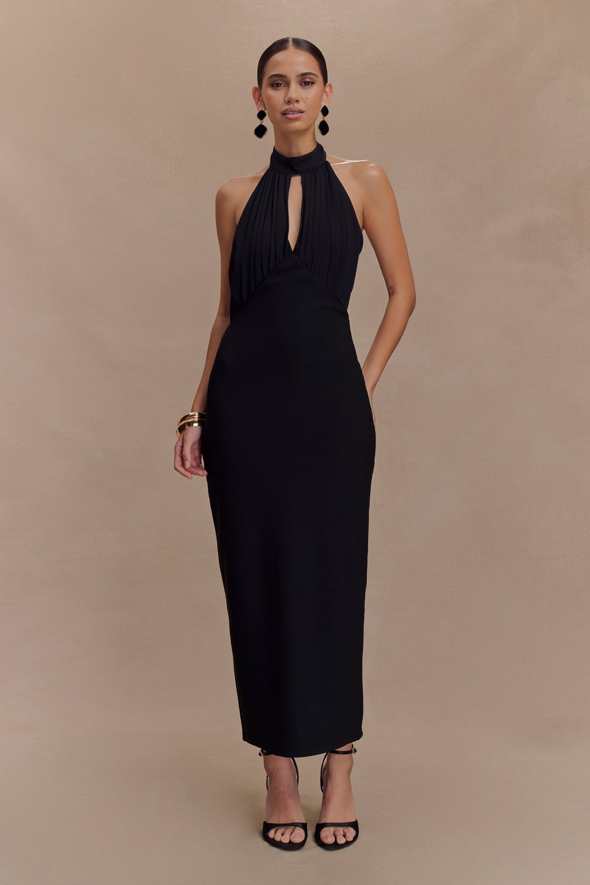 Mierah Halter Midi Dress - Black
