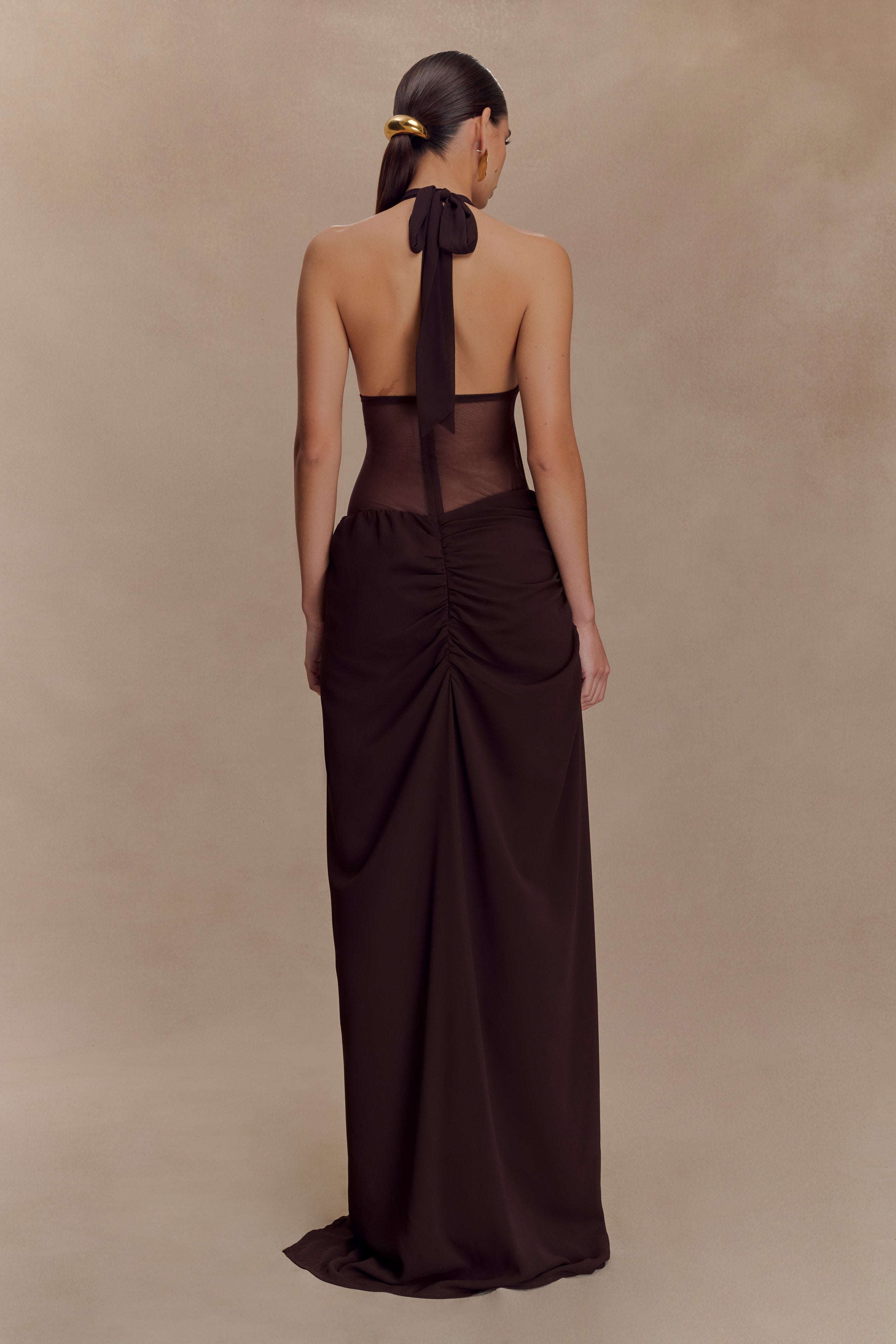 Jonna Chiffon And Mesh Maxi Dress - Dark Chocolate