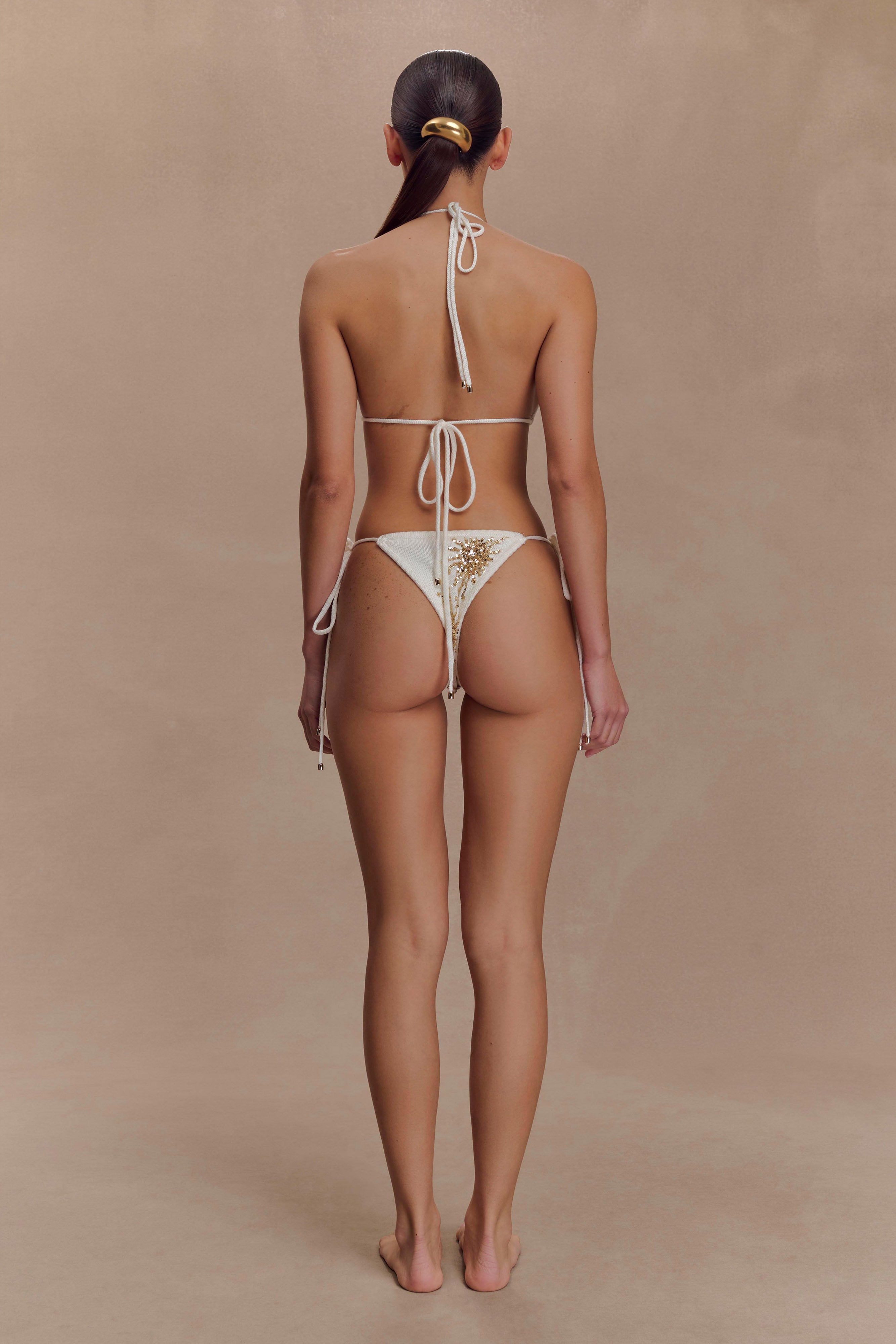 Huntleigh Crochet Bikini Bottom - White & Gold Sunshine Print