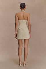 Ebony Embroidered Denim Mini Dress - Cream