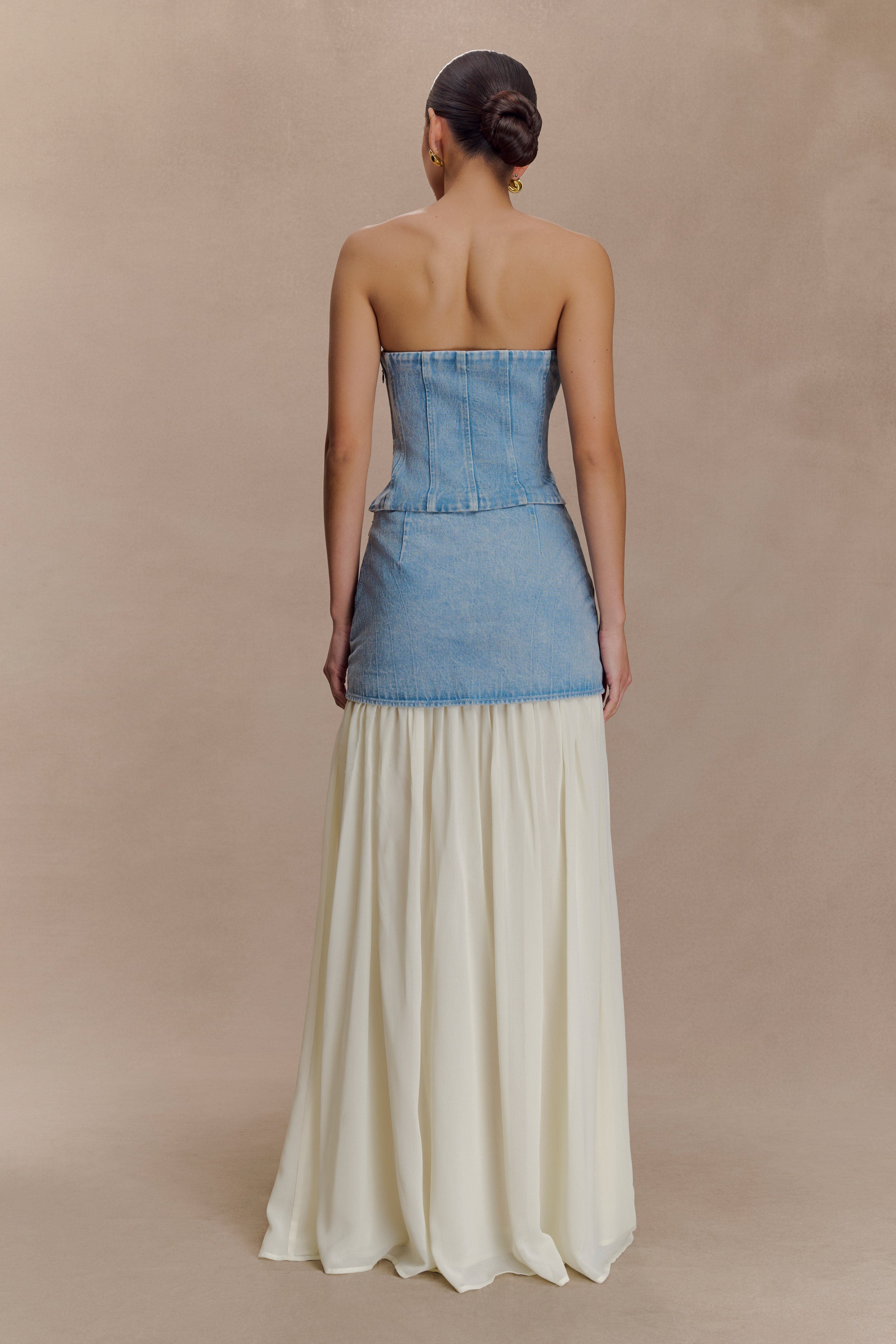 Tully Strapless Topstitch Denim Top - 80'S Blue
