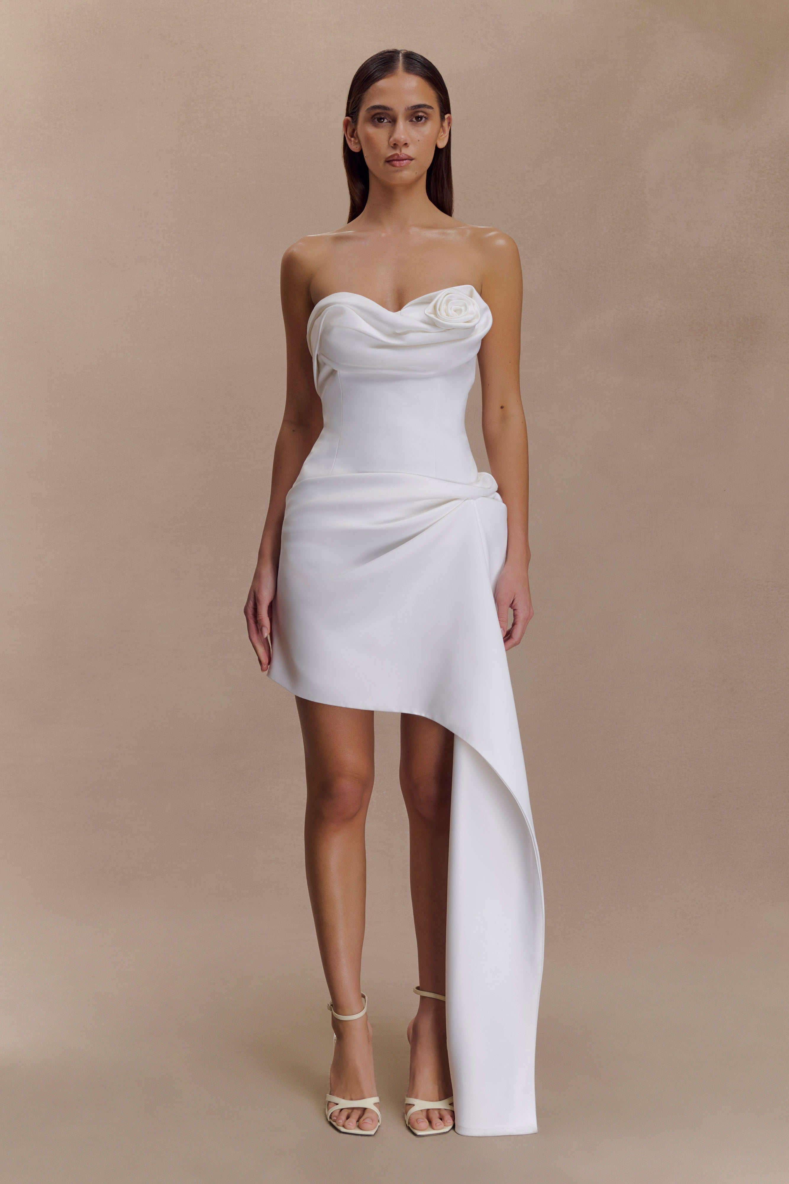 Evianna Strapless Gathered Mini Dress - White