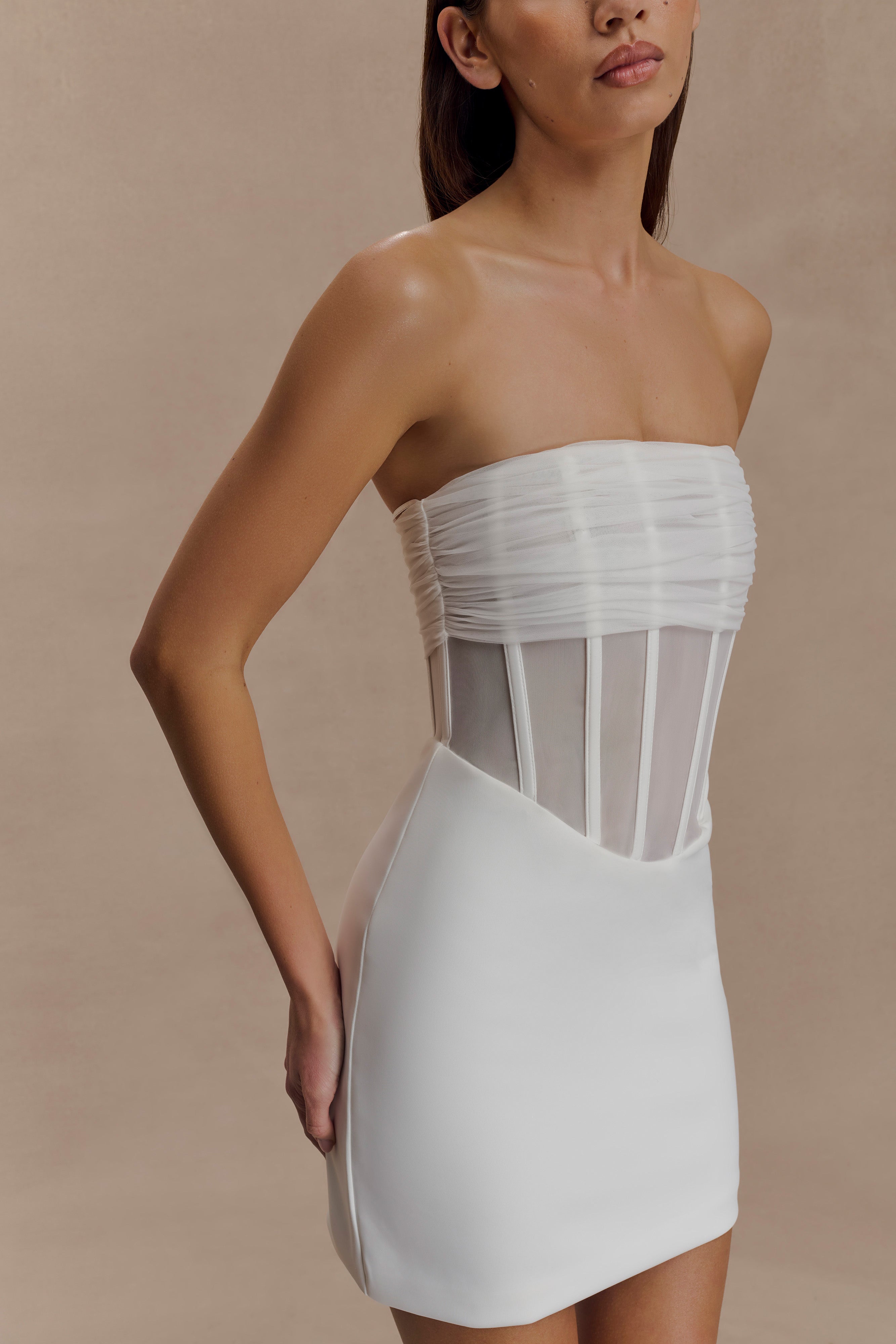 Palmer Mesh Corset Mini Dress - Ivory
