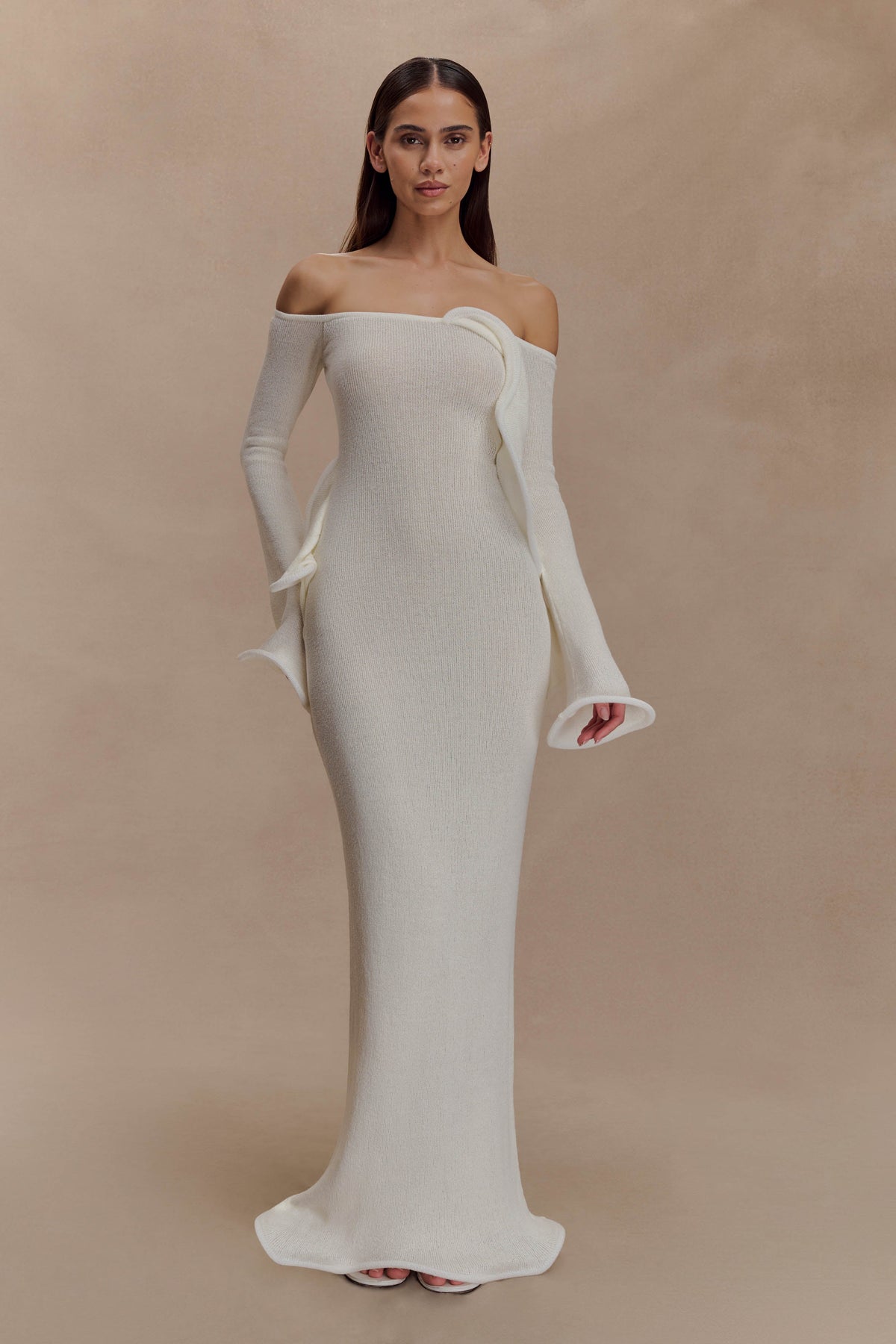 Sandrine Off Shoulder Knit Maxi Dress - White