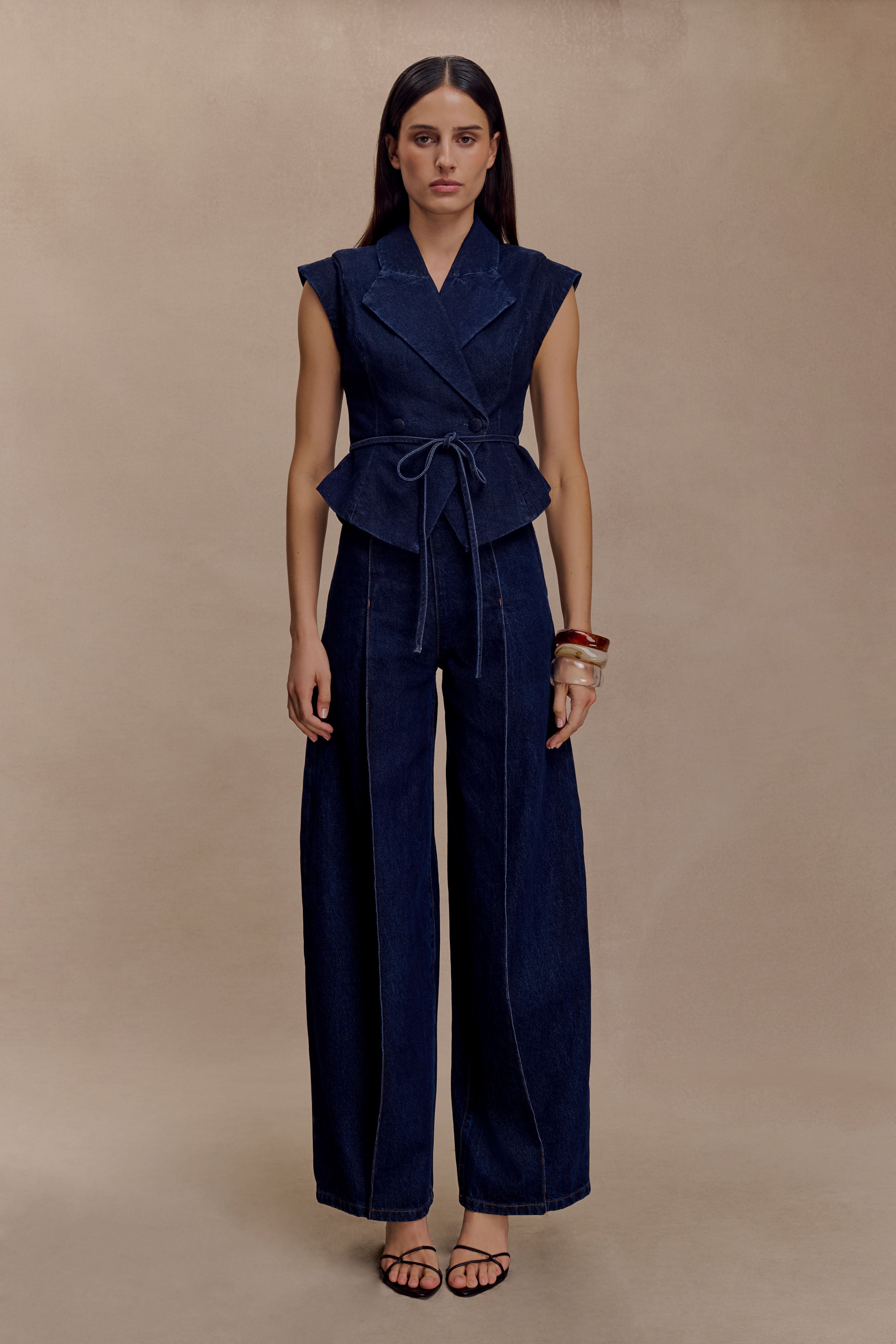 Charley Structured Tie Denim Top - Indigo Blue
