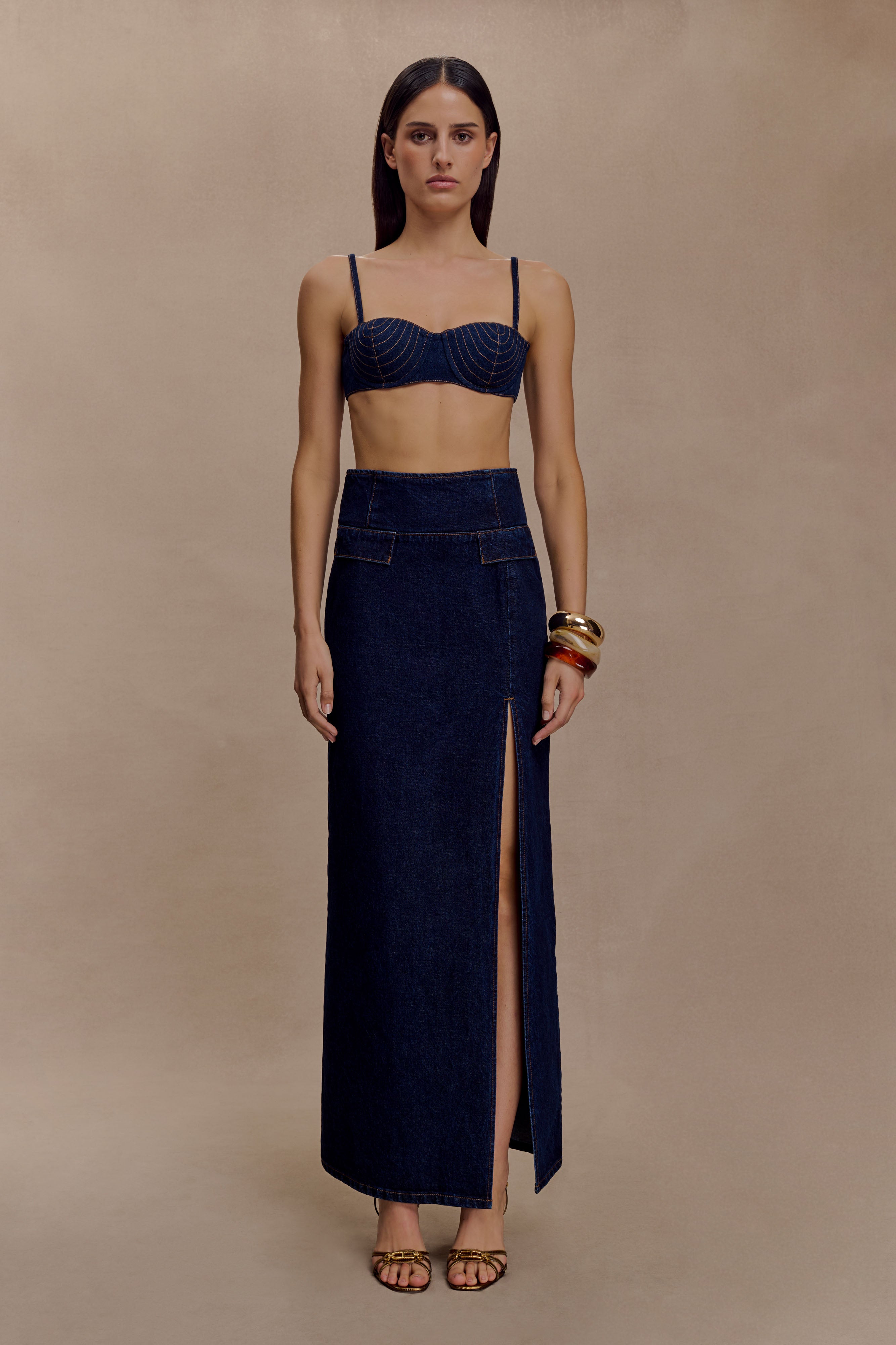 Belle Denim Cropped Bralette - Indigo Blue