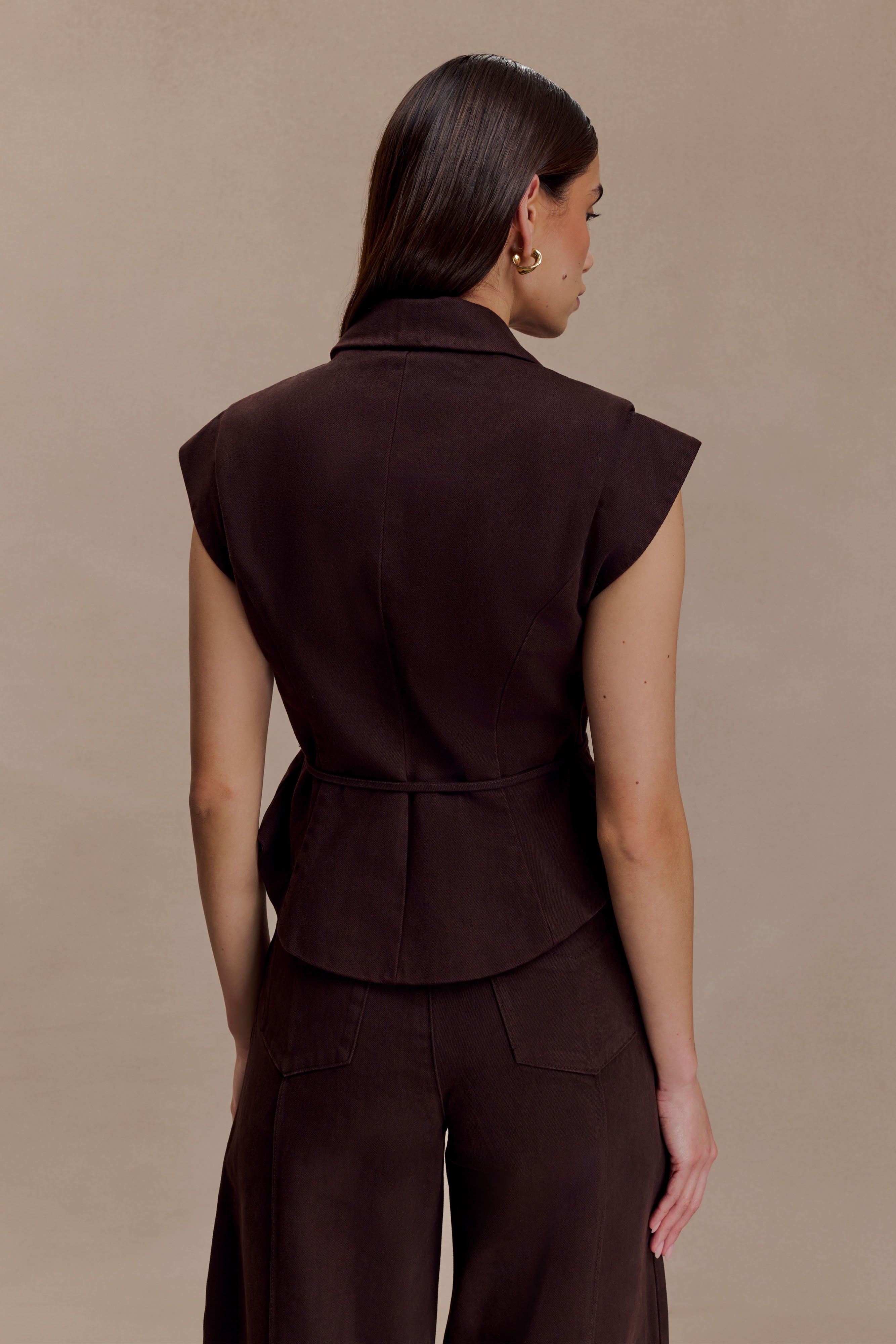Charley Structured Tie Denim Top - Chocolate