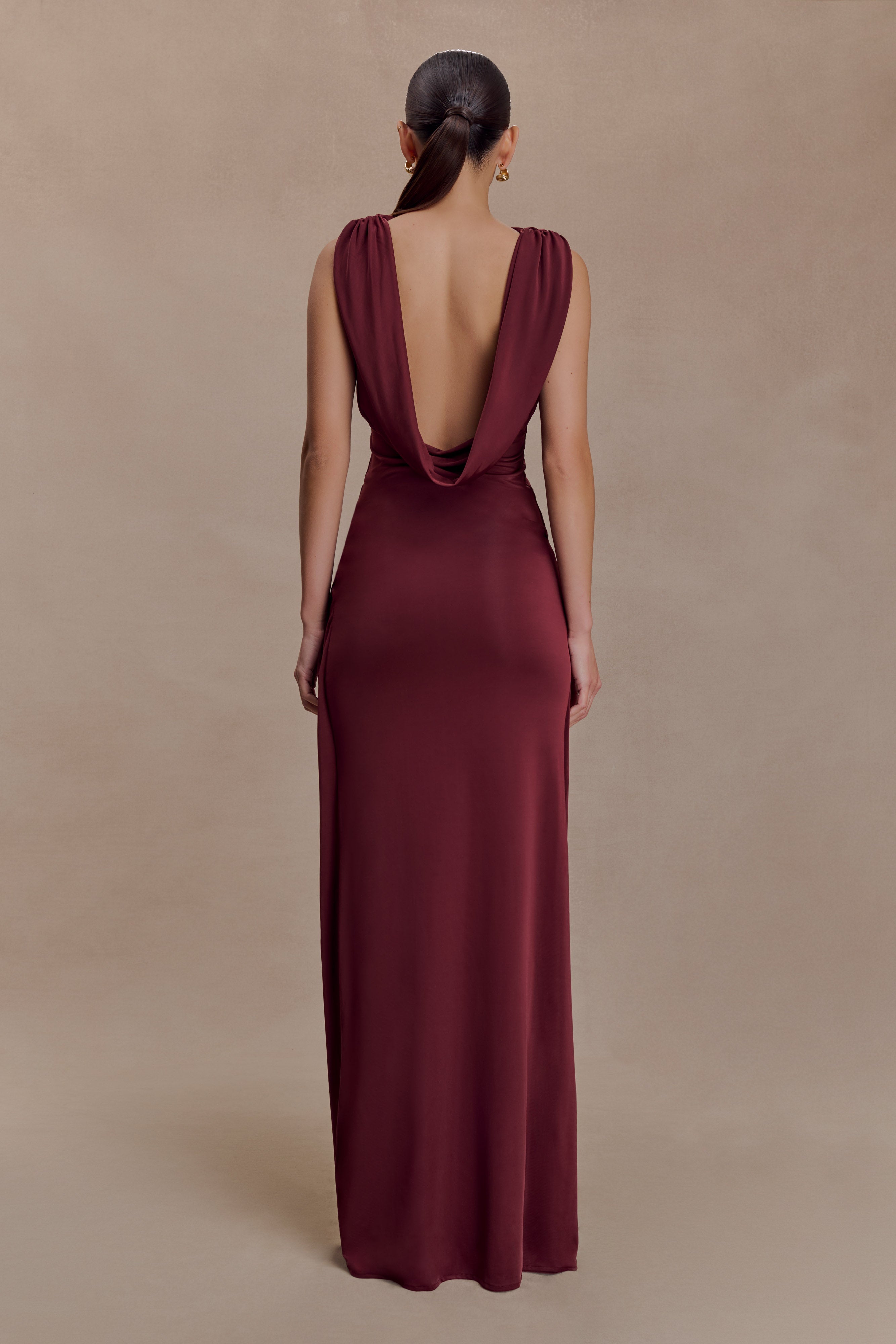 Bridget Slinky Maxi Skirt With Hardware - Burgundy