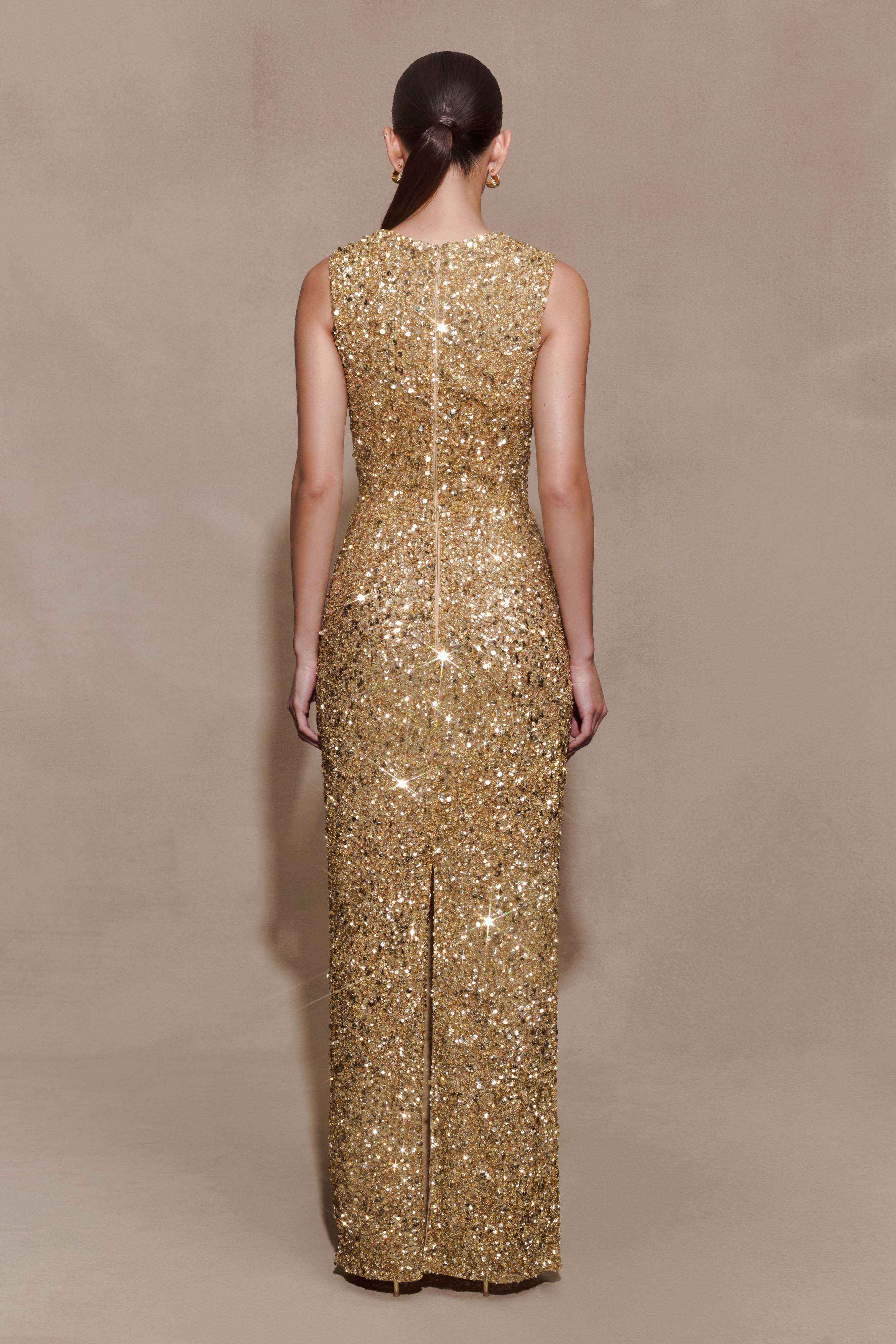 Astor Hand Embellished Maxi Dress - Gold