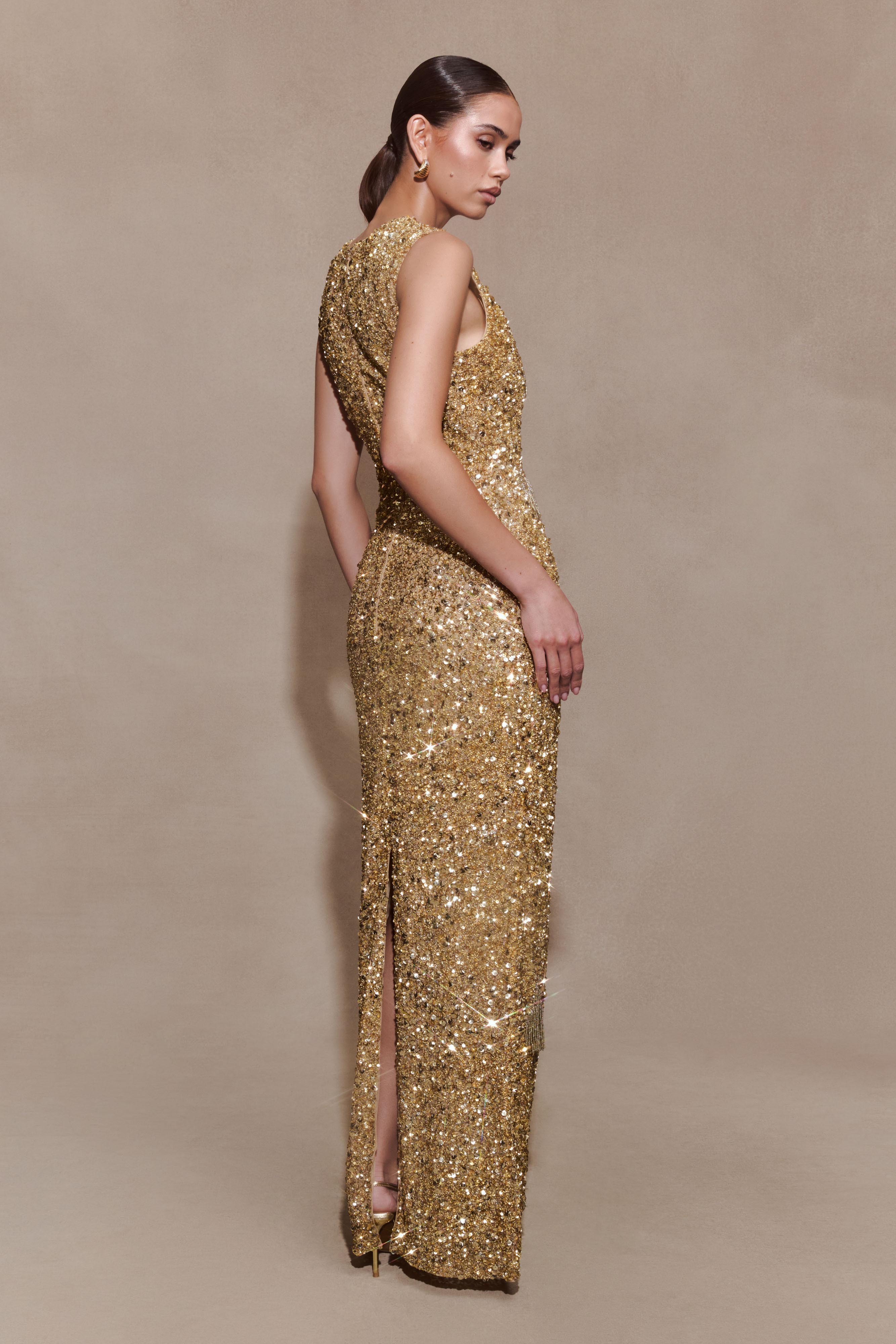 Astor Hand Embellished Maxi Dress - Gold
