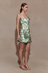 Juniper Hand Embroidered Floral Mini Dress - Gold/Teal