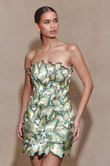 Juniper Hand Embroidered Floral Mini Dress - Gold/Teal