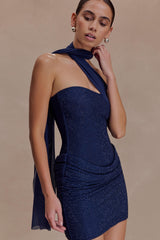 Mattea Diamante Mini Dress With Scarf - Navy