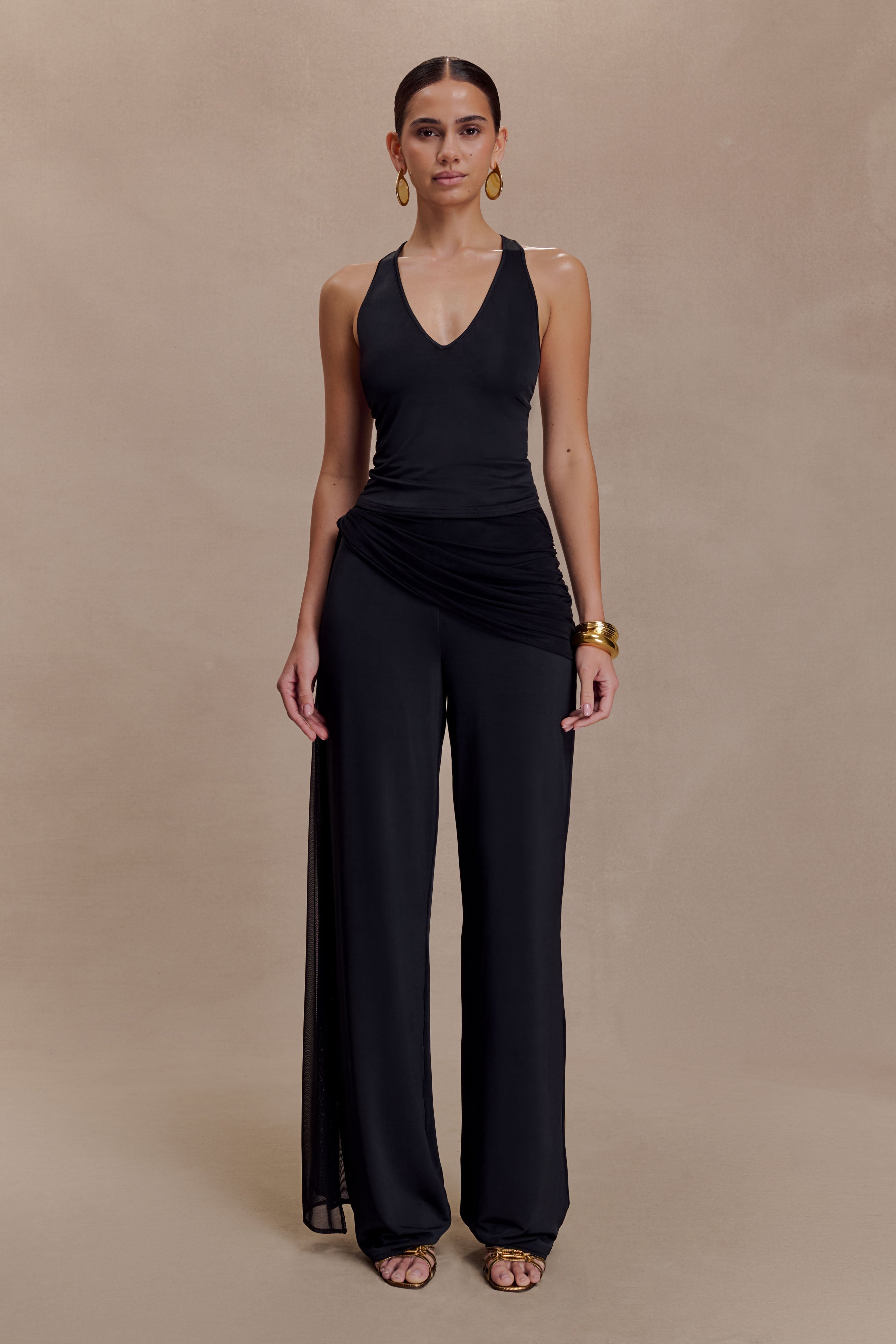 Aspyn Slinky And Mesh Top - Black