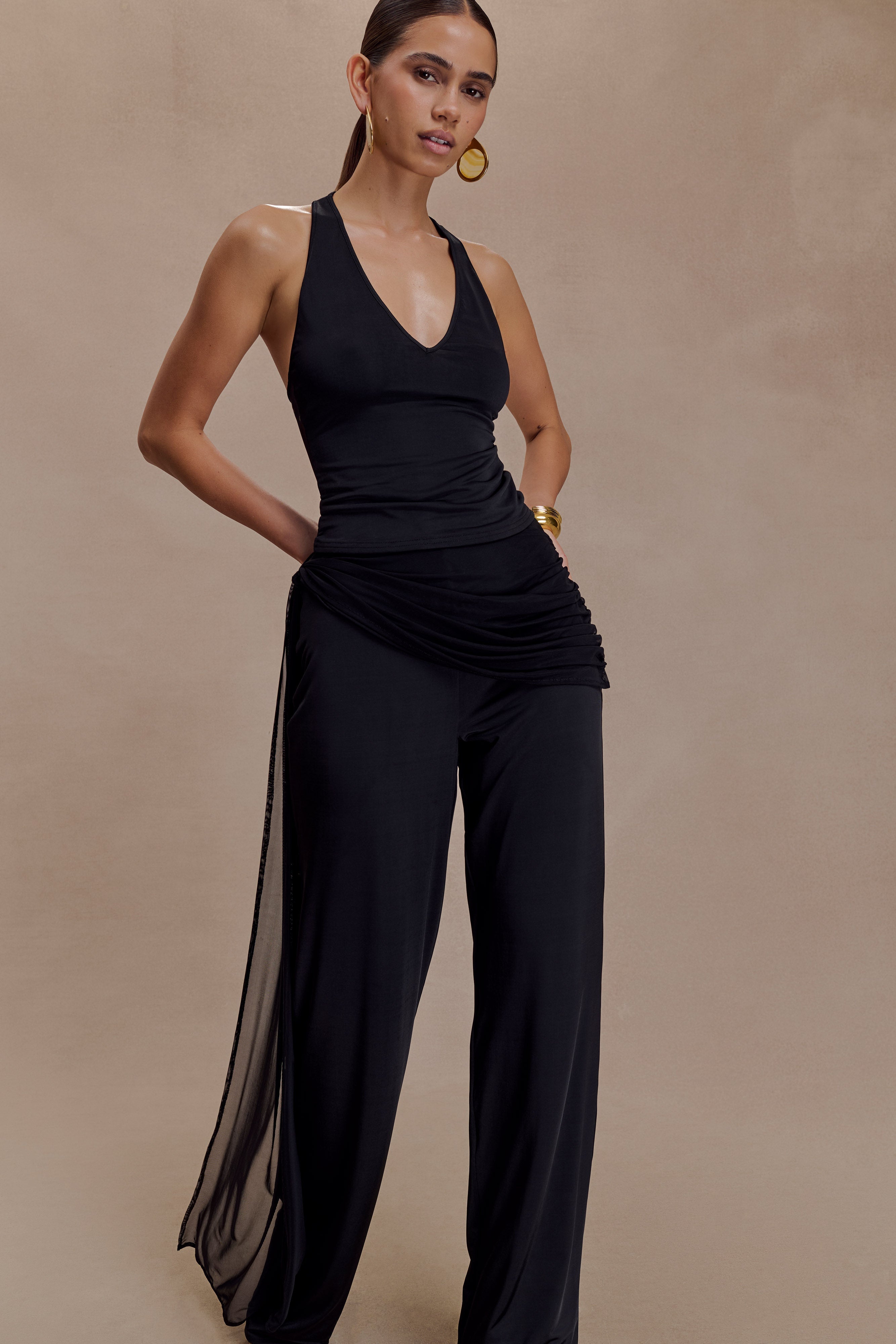 Aspyn Slinky And Mesh Top - Black