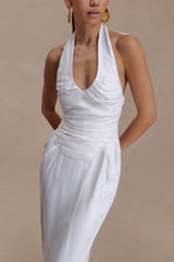 Daniela Ruched Halter Midi Dress - White