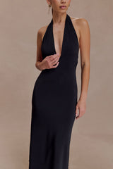 Genie Slinky Halter Midi Dress - Black