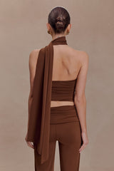 Lydia Slinky Asymmetrical Halter Top - Chocolate