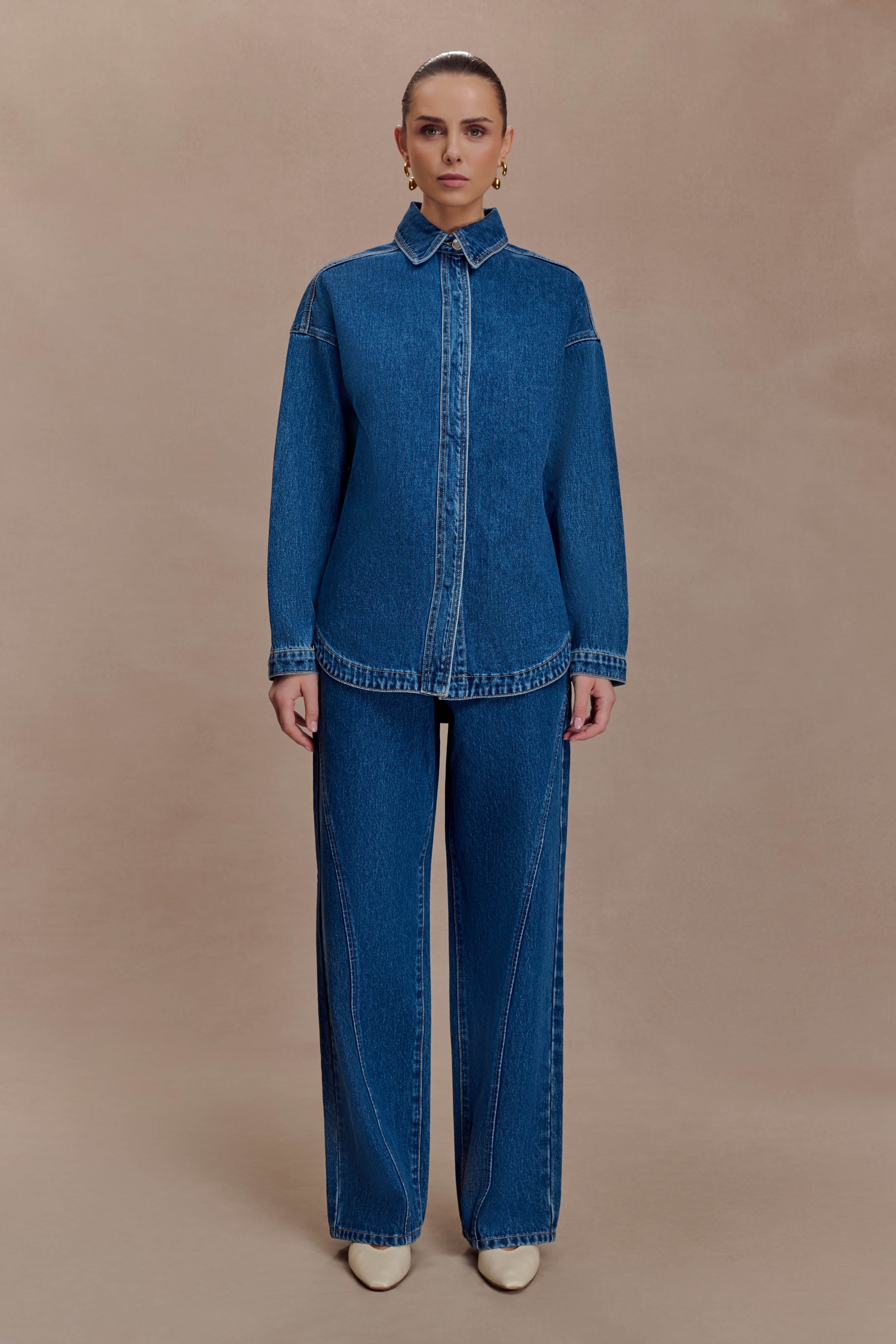 Lioda Oversized Denim Shirt - Dark Blue