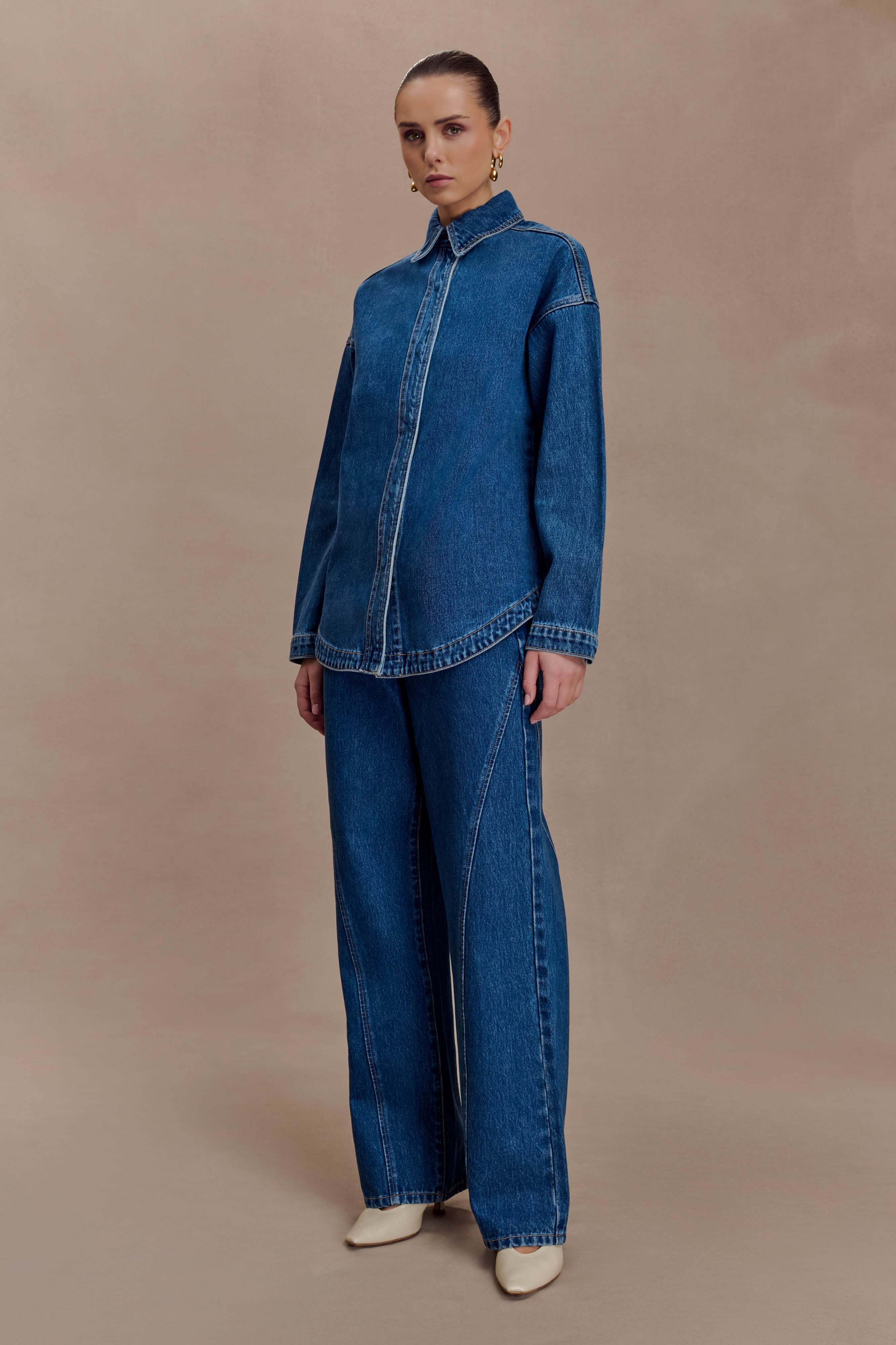 Georgette Mid Rise Paneled Denim Jeans - Dark Blue
