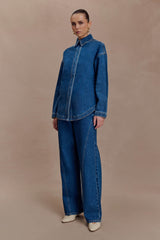 Georgette Mid Rise Paneled Denim Jeans - Dark Blue