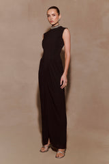 Elisa Diamante Neck Maxi Dress - Black