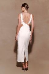 Henny Diamante Trim Cut Out Midi Dress - White