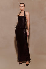 Bertie Sequin Peplum Halter Maxi Dress - Black