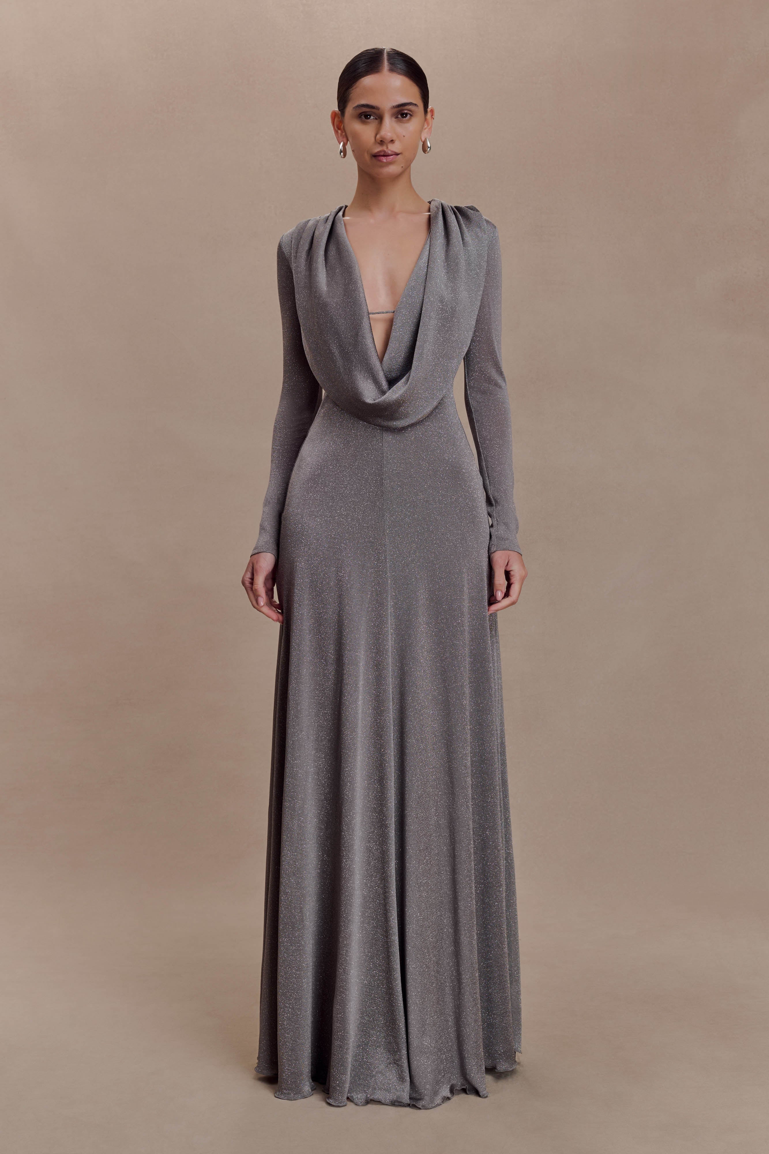 Scarlet Lurex Cowl Maxi Dress - Silver