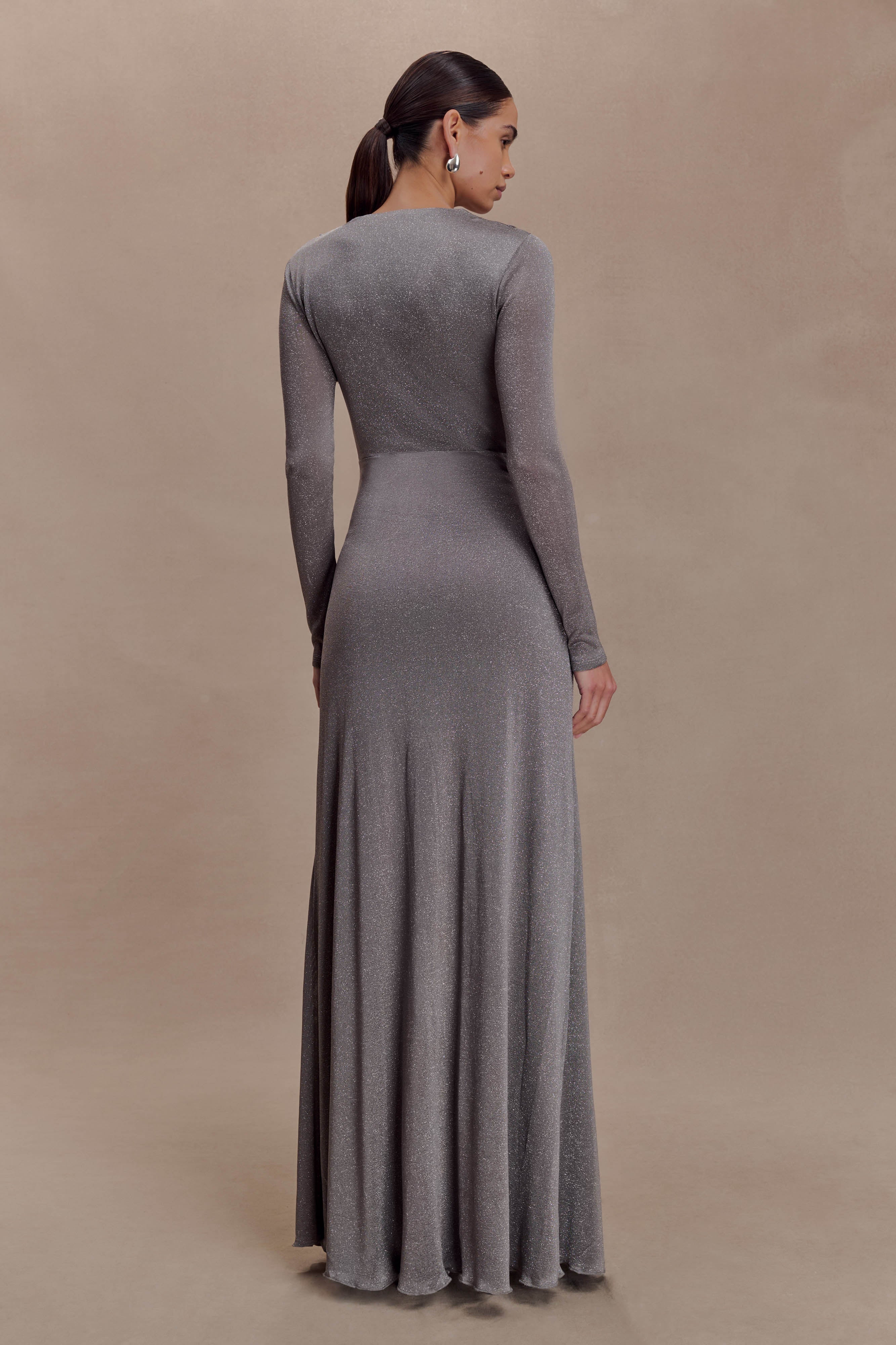 Scarlet Lurex Cowl Maxi Dress - Silver