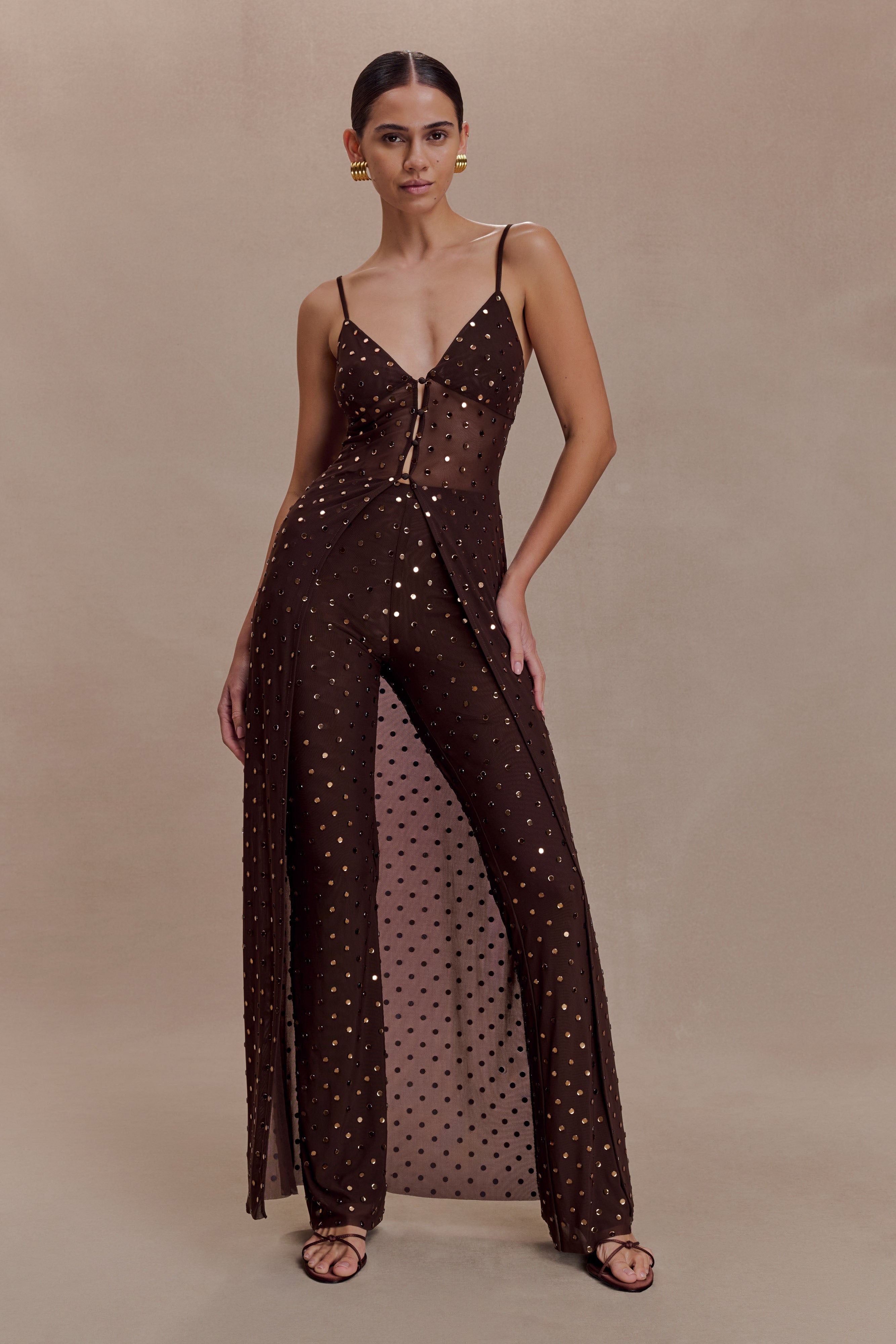 Jackie Longline Diamante Top - Chocolate
