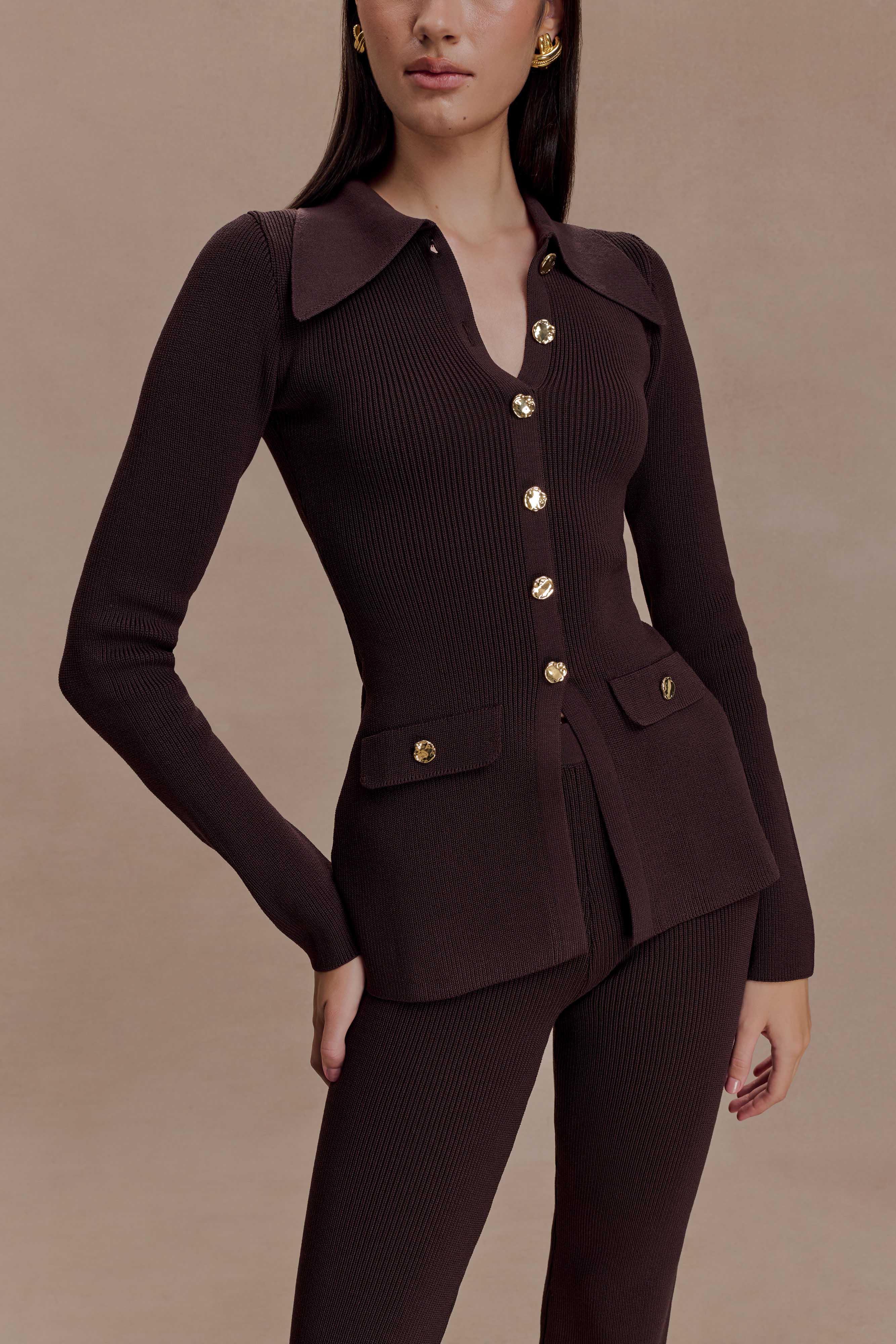 Suzie Ribbed Long Sleeve Longline Top - Chocolate