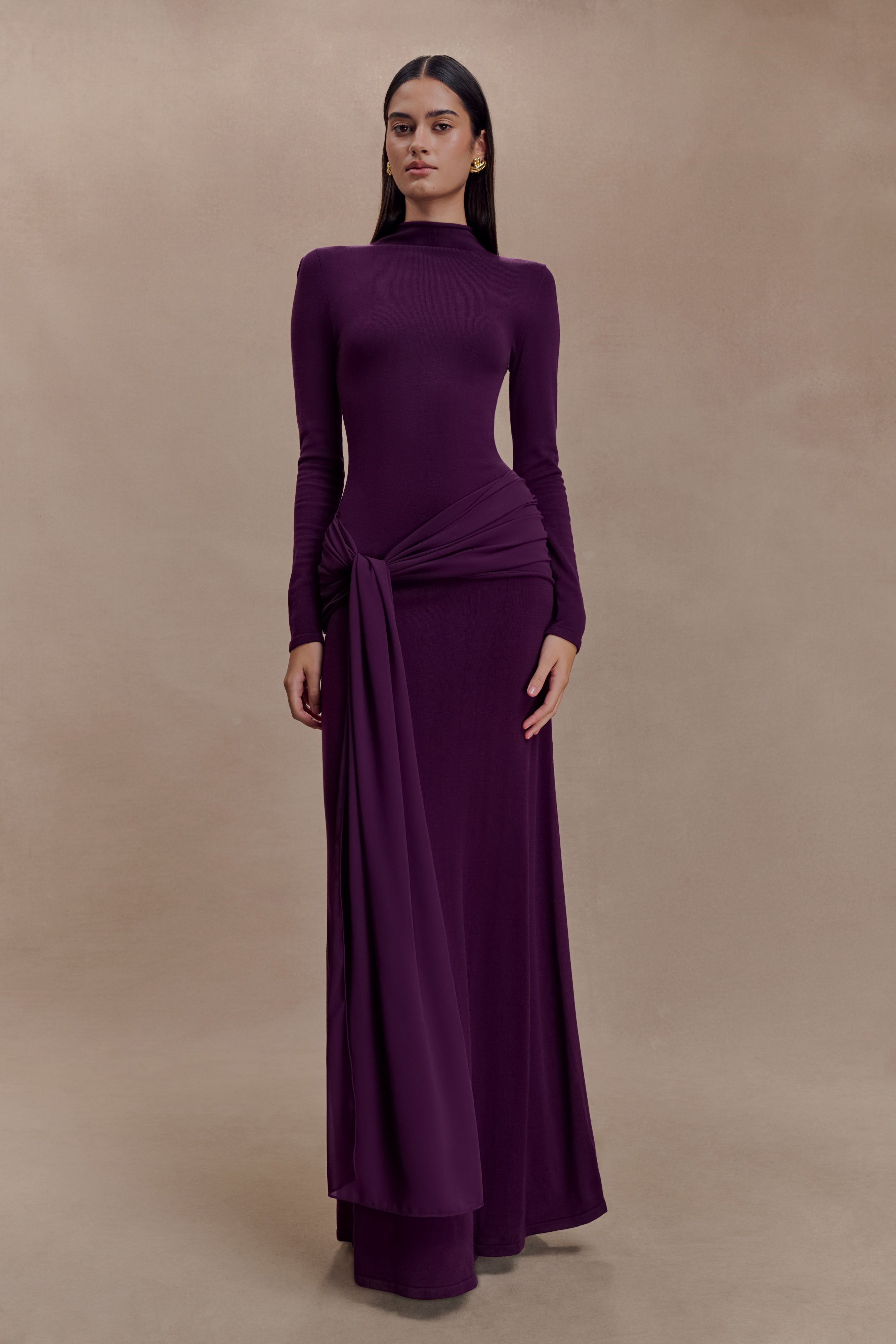 Grayson Knit Chiffon Maxi Dress - Plum
