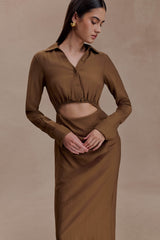 Cecilie Cut Out Shirt Midi Dress - Dark Chocolate