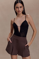 Jasper Sheer Plunge Lace Bodysuit - Black