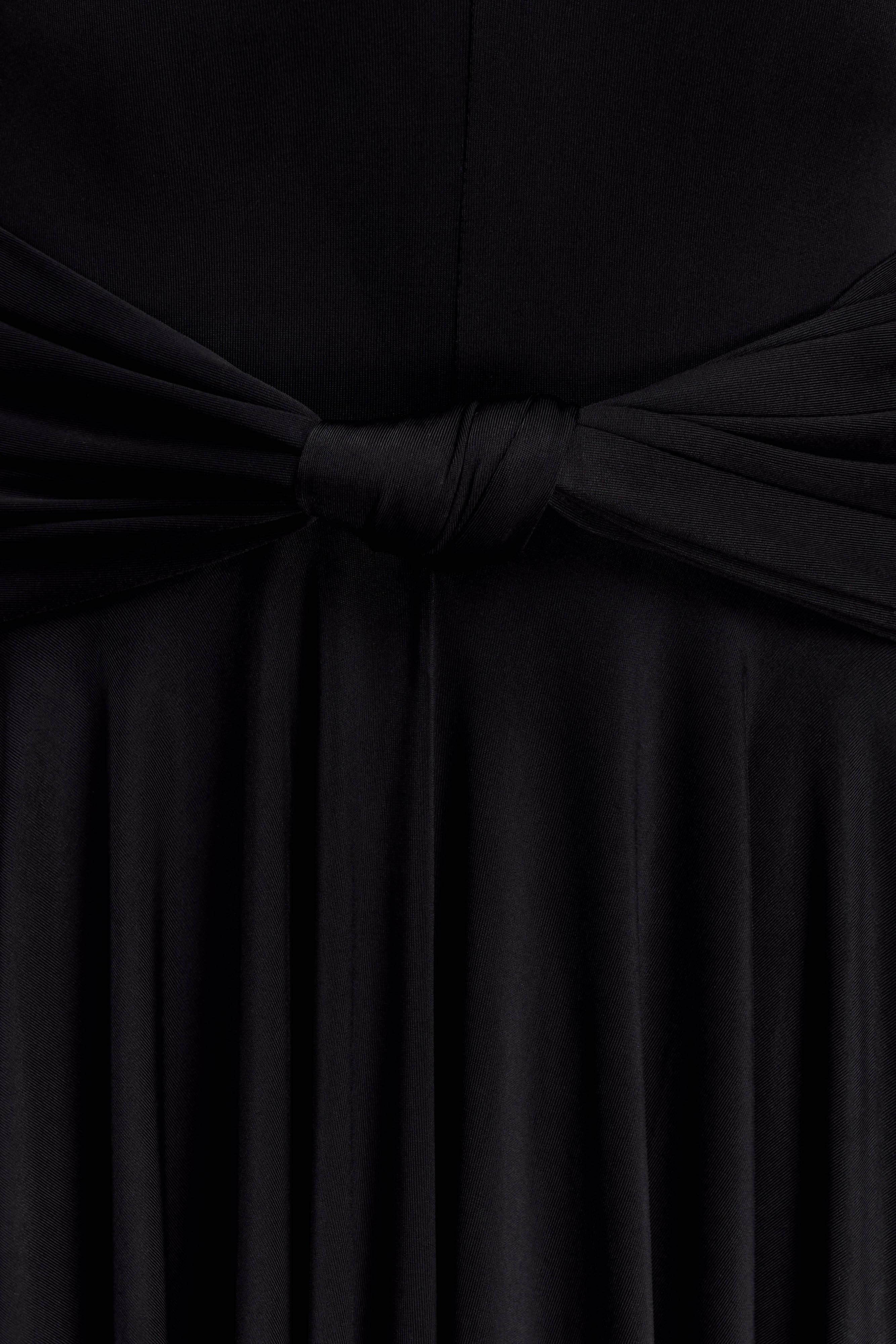 Zelda Asymmetric Slinky Midi Dress - Black