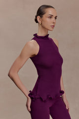 Diya Ribbed Sleeveless Top With Wire Hem - Plum