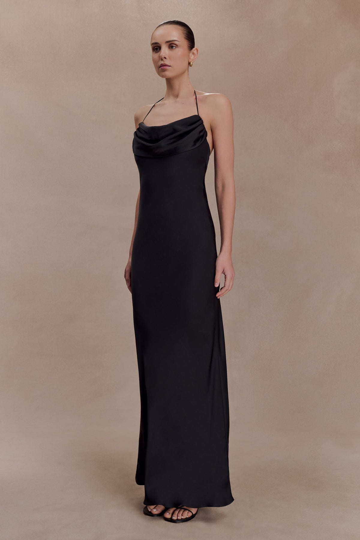 Lydia Cowl Neck Satin Maxi Dress - Black