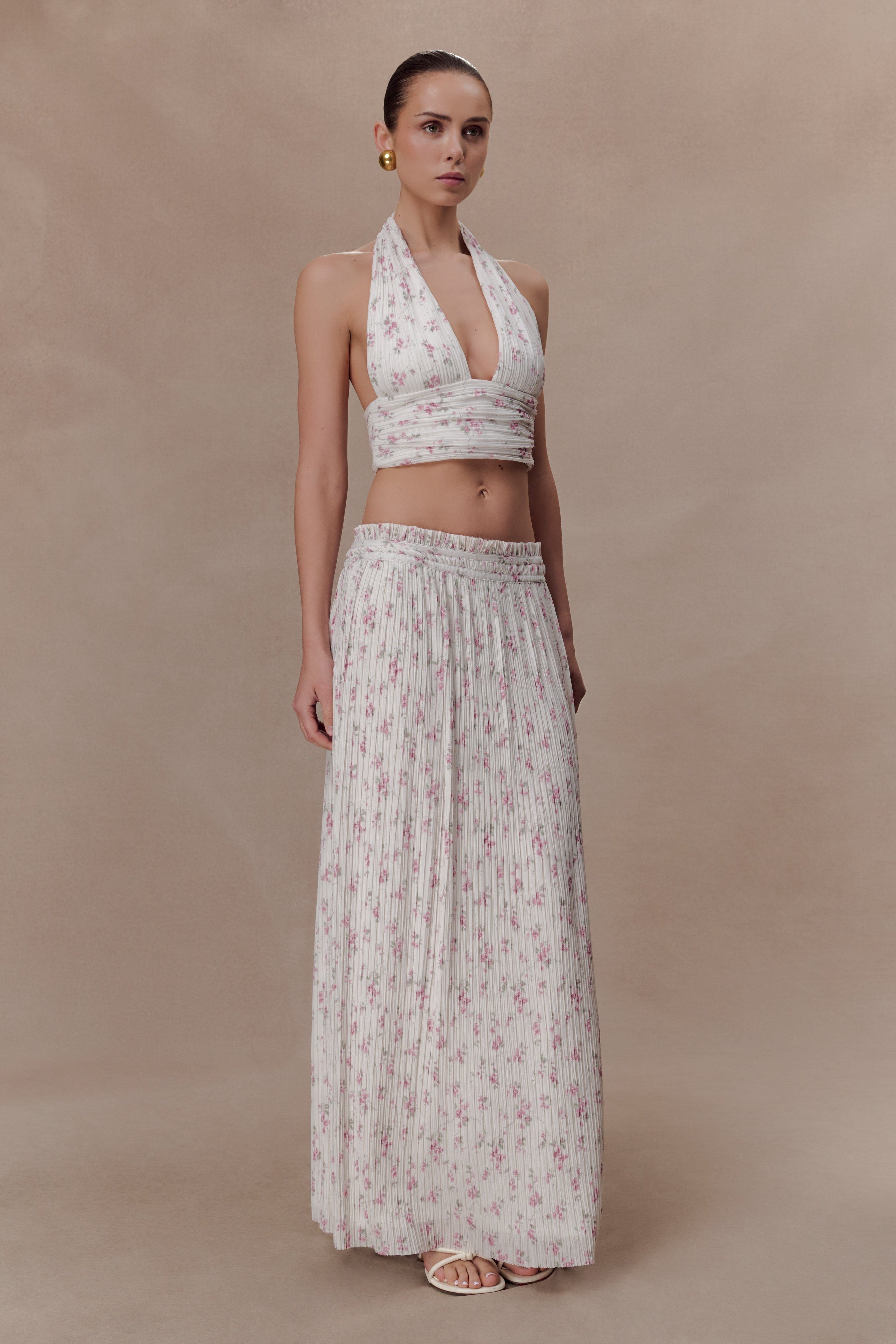 Amaris Gathered Plisse Maxi Skirt - Floral Ditsy Print