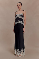 Nina Satin And Lace Maxi Skirt - Black/Ivory