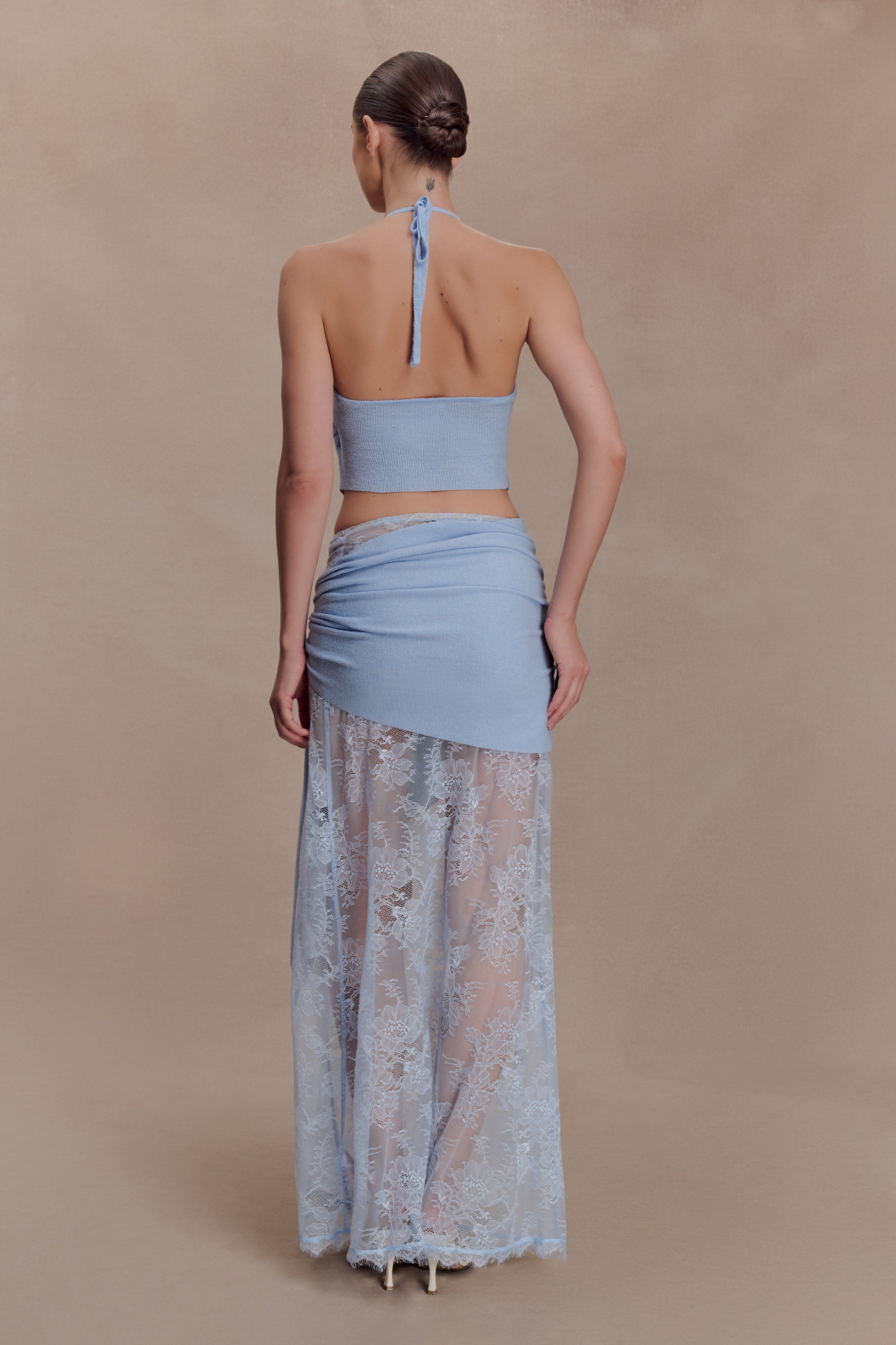 Lucy Lace And Knit Halter Top - Cornflower Blue