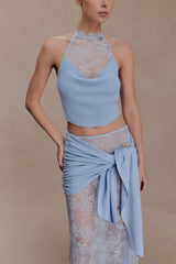 Lucy Lace And Knit Skirt - Cornflower Blue