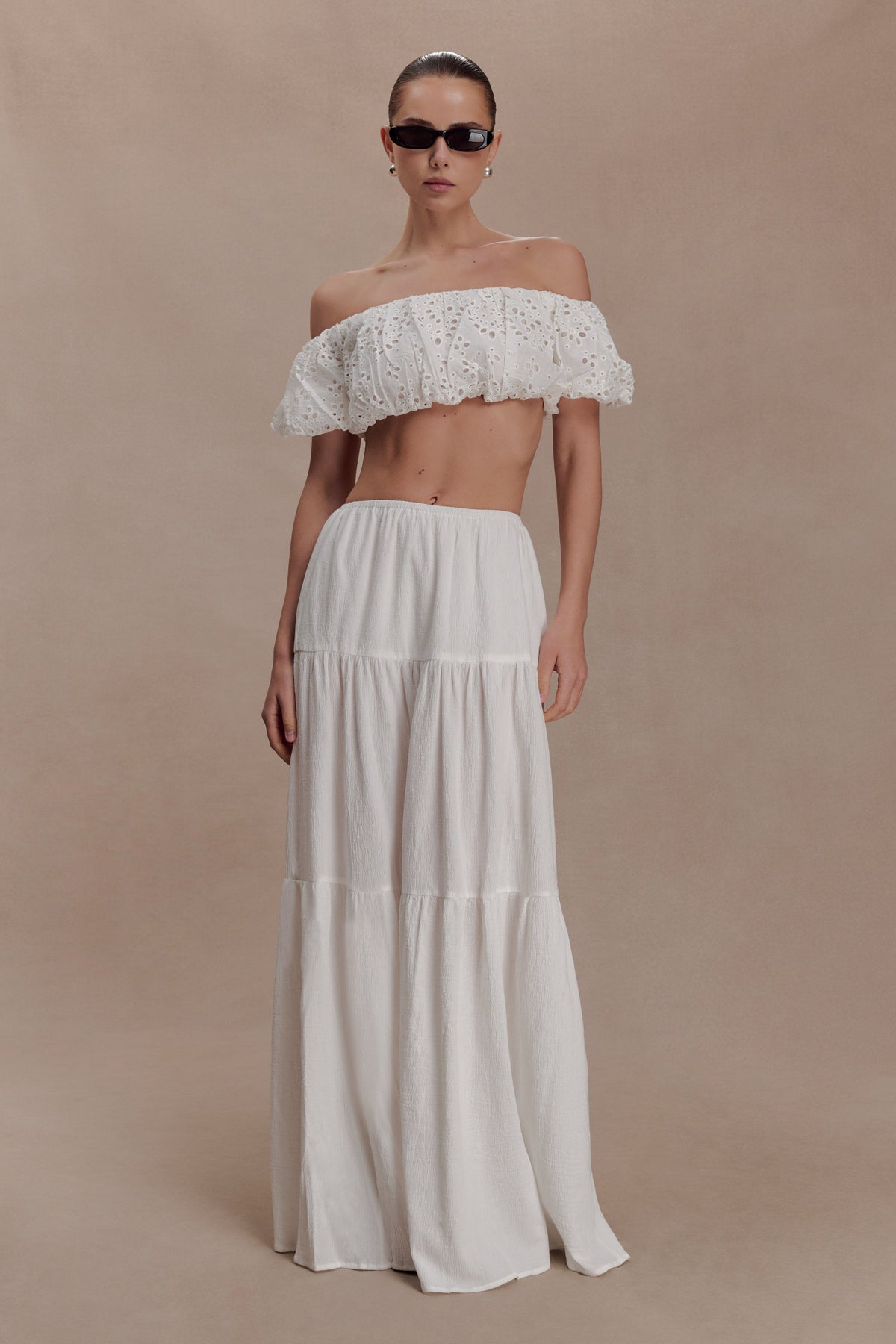 Autumn Off Shoulder Broderie Top - White