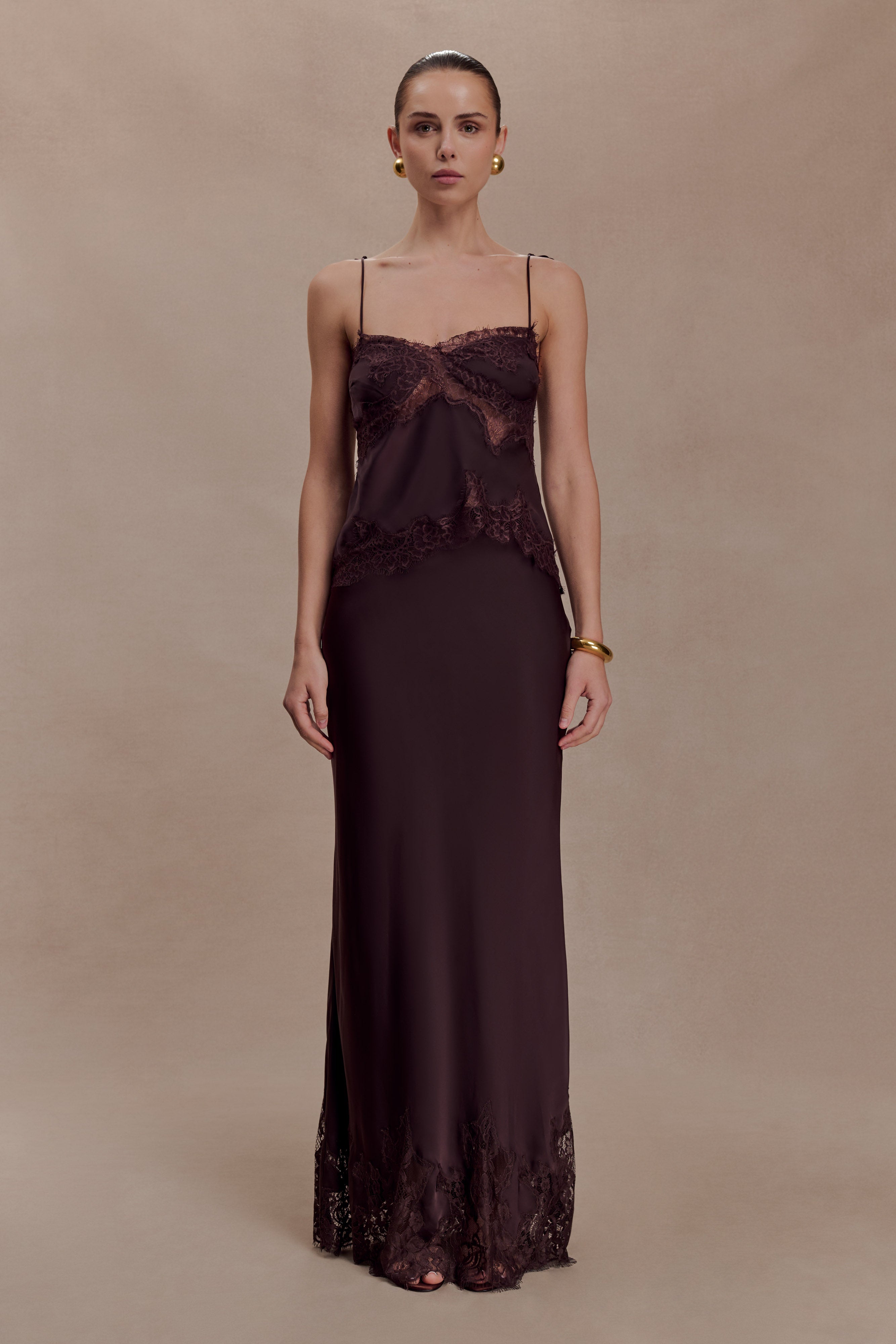 Nina Satin And Lace Camisole - Chocolate