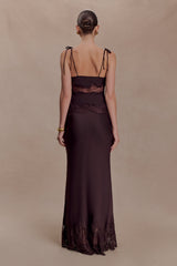 Nina Satin And Lace Maxi Skirt - Chocolate