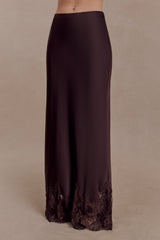 Nina Satin And Lace Maxi Skirt - Chocolate