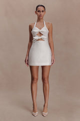 Ella Bow Detail Halter Mini Dress - White